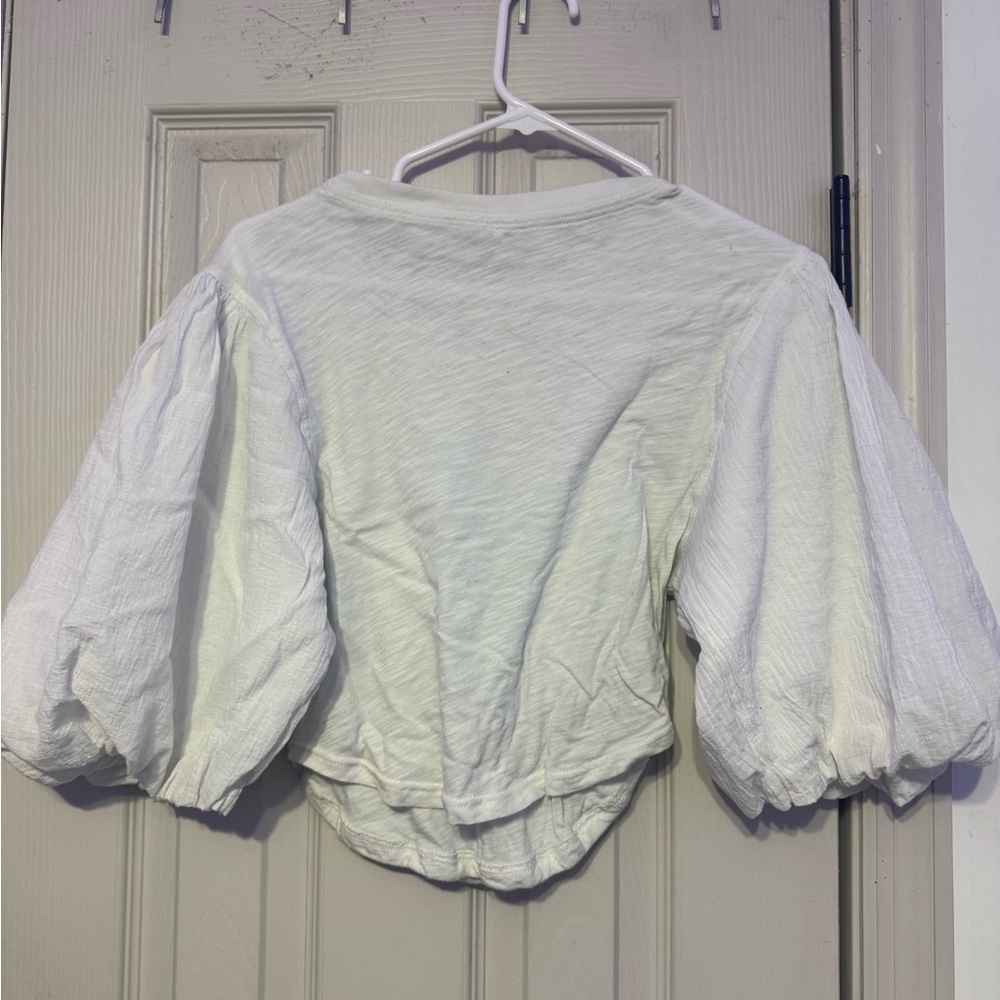 Free People White Puff Sleeve Women's Top - Lightweight Cropped Blouse